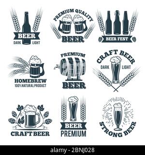 Ensemble d'étiquettes ou de badges de bière. Éléments pour emblème ou logo Illustration de Vecteur