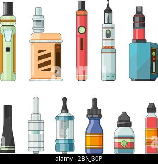 E cigarettes et différents outils électriques pour le vapotage Illustration de Vecteur