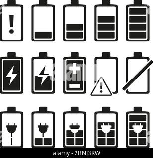 Images monochromes de la batterie du smartphone avec différents niveaux de charge Illustration de Vecteur