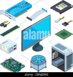 Illustrations isométriques du matériel informatique. Ensemble d'images vectorielles Illustration de Vecteur