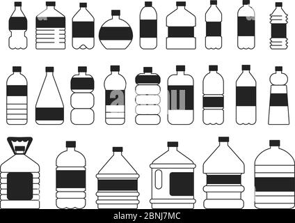 Jeu de flacons en plastique pour photos monochromes. Symboles de l'emballage Illustration de Vecteur