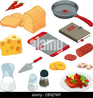 Illustrations vectorielles de différents aliments et outils de cuisine pour la cuisine Illustration de Vecteur