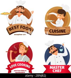 Logos ou étiquettes pour le restaurant. Personnages de chef Illustration de Vecteur