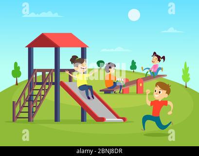 Jeux amusants pour enfants sur l'aire de jeux. Illustration vectorielle Illustration de Vecteur