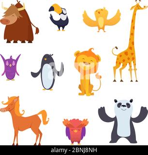 Oiseaux de dessins animés et animaux isolés sur blanc Illustration de Vecteur
