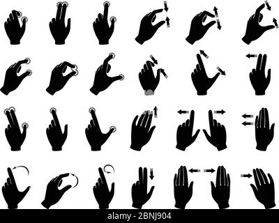 Illustrations monochromes des gestes de commande des appareils électroniques avec écran tactile Illustration de Vecteur