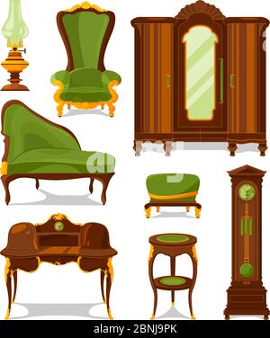 Mobilier ancien de style caricature. Les illustrations vectorielles s'isolent Illustration de Vecteur