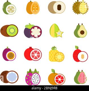 Goyave, mangue et autres illustrations de fruits tropicaux dans le style plat Illustration de Vecteur