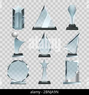 Trophée ou récompenses en verre cristal sur fond transparent Illustration de Vecteur