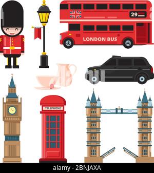 Monuments et différents objets culturels de londres Illustration de Vecteur