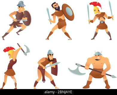Chevaliers ou gladiateurs de Rome dans différentes poses d'action Illustration de Vecteur