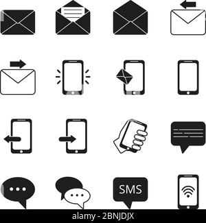 Ensemble de symboles de communication pour icônes professionnelles. Téléphone, bulles de message, affiches d'e-mail Illustration de Vecteur