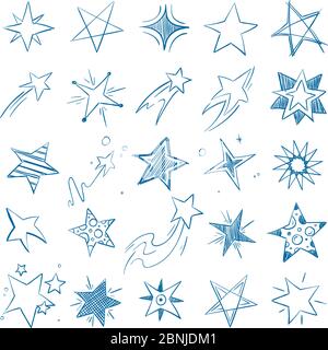 Photos de différentes étoiles dans le style de la main de doodle Illustration de Vecteur
