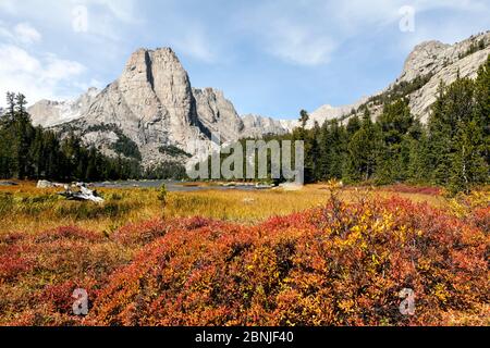 Cathedral Peak dans Popo Agie Wilderness, Wind River Range, forêt nationale de Shoshone, Wyoming, USA. Septembre 2015. Banque D'Images