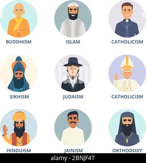 Avatars ronds avec des photos de chefs religieux Illustration de Vecteur