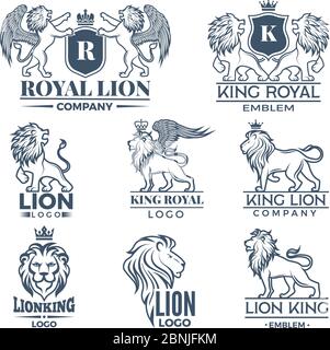 Modèle de conception de logos ou badges avec illustrations lions Illustration de Vecteur