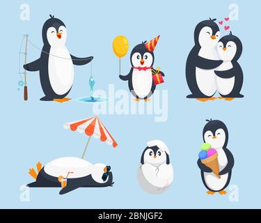 Illustrations de petits pinguins dans différentes poses. Images de dessins animés vectoriels Illustration de Vecteur