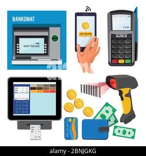 Illustrations vectorielles de bankomat et de terminal pour les paiements par carte de crédit Illustration de Vecteur