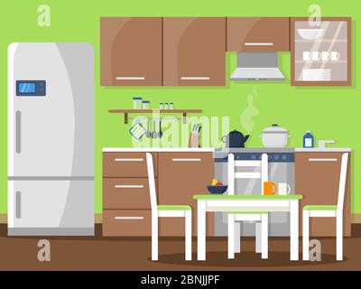 Illustration vectorielle à plat de l'intérieur de la cuisine Illustration de Vecteur