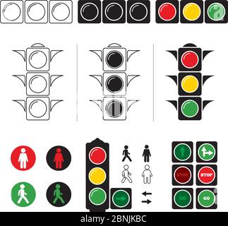 Définir des illustrations stylisées de feu de circulation avec des symboles Illustration de Vecteur