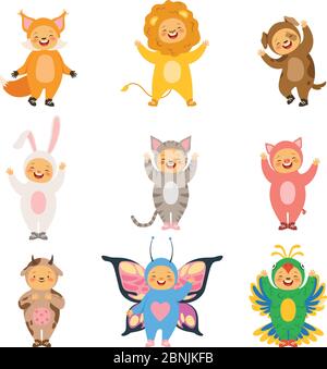 Vêtements pour enfants Carnival. Costumes d'animaux de dessin animé drôles Illustration de Vecteur