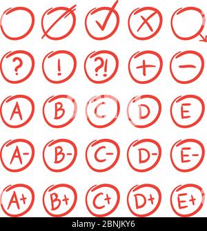 Croquis écrits à la main des notes rouges et des résultats Illustration de Vecteur