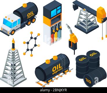 Illustrations isométriques 3D de l'industrie du raffinage du pétrole et du gaz Illustration de Vecteur