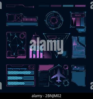 Interface HUD. Symboles et cadres futuristes de science-fiction numériques pour diverses informations Illustration de Vecteur