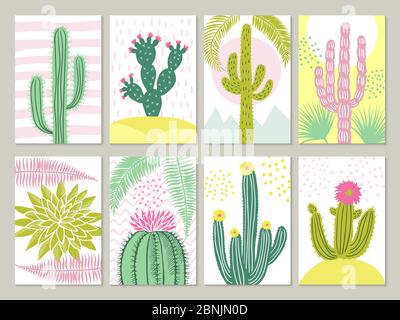 Modèle de cartes avec des photos de cactus Illustration de Vecteur