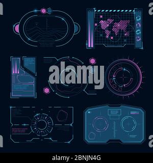 Interface technologique symboles futuristes high tech. interface utilisateur HUD Illustration de Vecteur