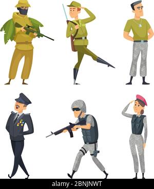 Personnages militaires. Soldats de l'armée, hommes et femmes Illustration de Vecteur