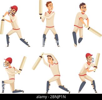 Joueurs de sport de cricket. Caractères vectoriels isolés Illustration de Vecteur