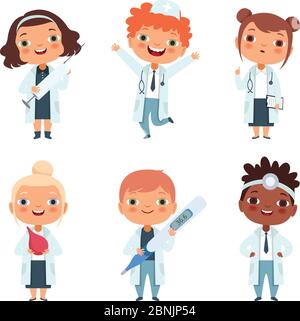 Profession de médecin. Enfants dans différentes poses Illustration de Vecteur