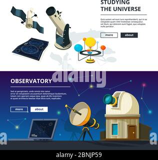 Astronomie. Bannières vectorielles ensemble de thème de la science Illustration de Vecteur