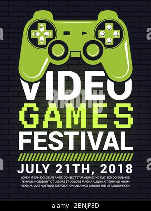 Affiche du festival de jeux vidéo. Concept de cyber sport avec image de manette de jeu Illustration de Vecteur