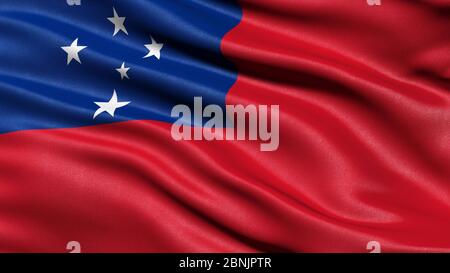 Illustration 3D du drapeau des Samoa agitant dans le vent. Banque D'Images