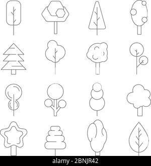 Arbres linéaires stylisés. Symboles vectoriels de diverses plantes Illustration de Vecteur