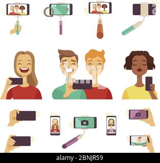 Divers outils et accessoires pour selfies Illustration de Vecteur