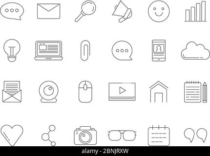 Images mono ligne ensemble de divers symboles pour la diffusion, le blogage et le copyright Illustration de Vecteur