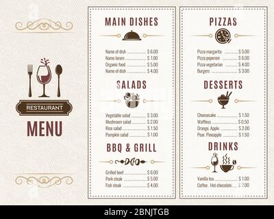 Modèle de conception du menu du restaurant avec place pour votre texte Illustration de Vecteur