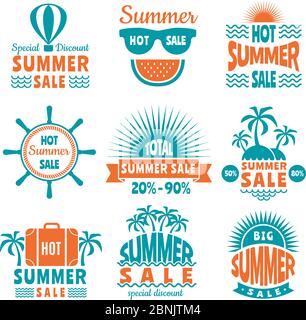Étiquettes de solde d'été. Modèle de conception des badges isolat sur blanc Illustration de Vecteur