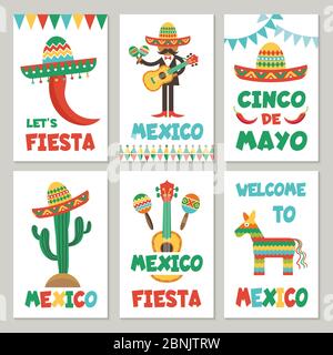 Cartes avec symboles mexicains Illustration de Vecteur