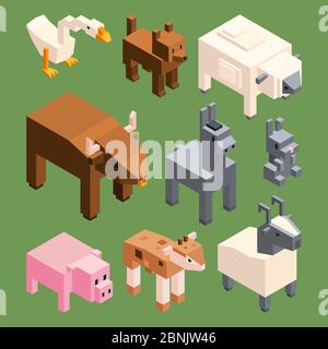 Animaux isométriques de ferme. Vecteur 3D stylisé animaux isolat Illustration de Vecteur