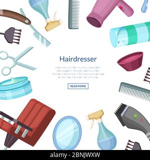 Fond des éléments de dessin animé Vector coiffeur ou barber Illustration de Vecteur