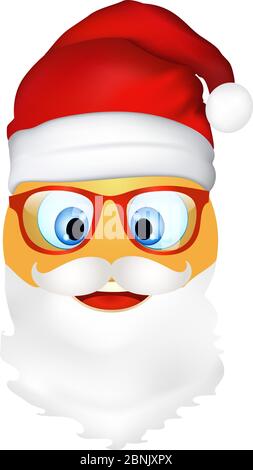 Émoticône emoji mignon Père Noël avec moustache barbe et lunettes. illustration 3d. Émoticône drôle. Joyeux Noël et joyeux nouvel an Illustration de Vecteur