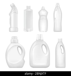 Bouteilles vides en plastique. Récipients sanitaires contenant des liquides chimiques pour services de nettoyage Illustration de Vecteur