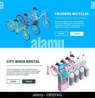 Bannières avec vélos. Images de bicyclettes isométriques 3D Illustration de Vecteur