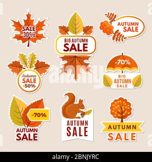 Des étiquettes d'automne. Bannières avec feuilles vectorielles. Conception de badges et d'étiquettes de remise pour les ventes d'automne et les grandes offres Illustration de Vecteur