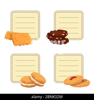 Ensemble vectoriel d'autocollants avec emplacement pour le texte avec cookies de dessin animé Illustration de Vecteur