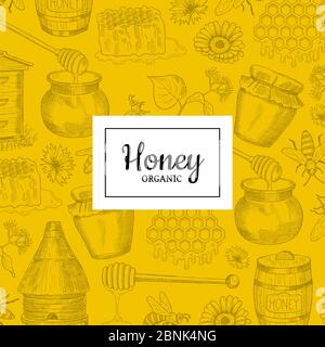 Arrière-plan vectoriel avec éléments de miel esquissés Illustration de Vecteur